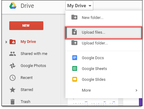 Tùy chọn tải tệp lên trong Google Drive